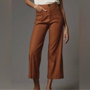 Anthropologie Maeve Collette Linen High-Waisted Brown Wide-Leg Pants